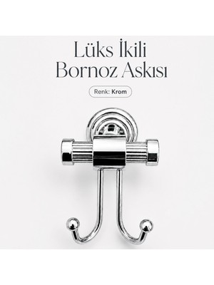 Badem10 Ikili Bornozluk Krom Duvar Tipi Askılık Banyo Havlu Askısı Metal Parlak Kaplama Askı Modeli