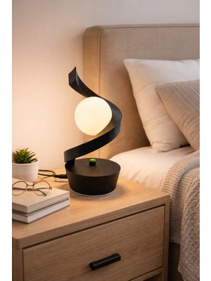 3Dikili Design 3D Baskı Modern Spiral Masa Lambası – Dekoratif LED Gece Lambası – Minimal Tasarım Komodin Lambası