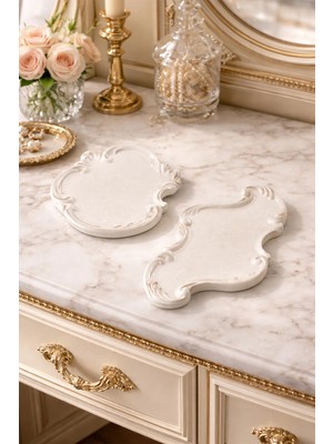 Otaera Dantel Form No:01–02 | Kabartma Vintage Dantel Desenli Dekoratif Tabaklar – 2’li Sunum & Takı Tepsi