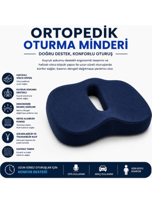 Viscora Ortopedik Oturma Minderi – Hafızalı Visco Köpük Kuyruk Sokumu Destek Yastığı, Uzun Süreli Oturuşlar Için Ergonomik Ofis ve Araç Koltuğu Minderi