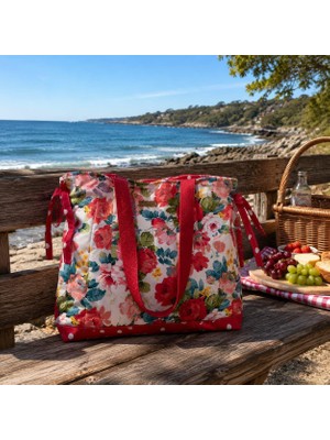 elisss bag Çiçek Desenli Kadın Çanta, Piknik Çantası, Lunchbag, Bebek Çantası, Plaj Çantası %100 Pamuk