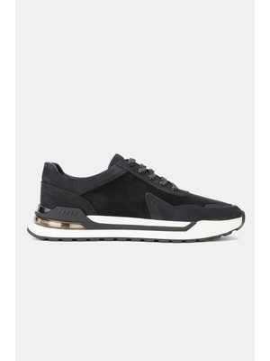 Tunaelli Erkek Siyah Hakiki Doğal Deri Sneaker Bağcıklı Ayakkabı