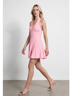 Belirtilmemiş Halter Yaka Mini Elbise - Toz Pembe