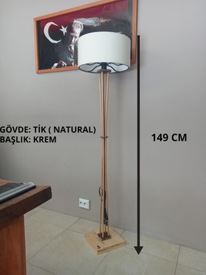 Balsa Dekor Ahşap Köşe Lambası Lambader Tik- Natural Krem