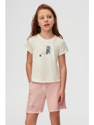 NK 08-14 Yaş Kız Çocuk Ekru Buıldıng T-Shirt - Ekru