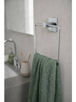 Sas Haus Yapışkanlı Krom Kare Havluluk Duvar Tipi Delme Gerektirmez Banyo Havlu Askılığı S-130 - Ktk Kont Serisi