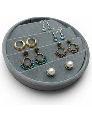 Megass Dekor Silindir Model Süet Kumaş 20/20 cm Gri Küpe-Piercing Tablası
