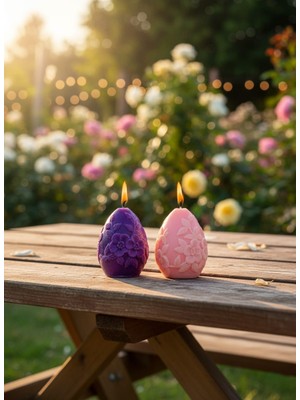 AY IŞIĞI MUMLARI Çiçek Yumurta 2'li Hediyelik Dekoratif Hoş Kokulu Parafin Wax Mum (Mor + Pembe Renkli)