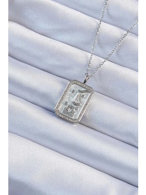 Alkasaz 316L Çelik Zincir Gümüş Renk Zirkon Taşlı Çerçeveli Tarot Kolye
