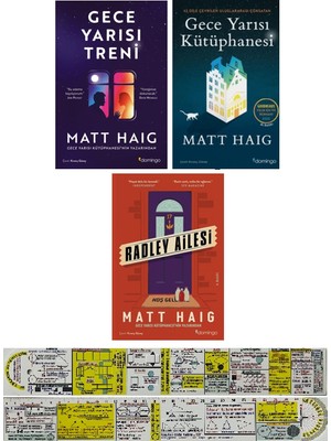 Domingo Yayınevi Gece Yarısı Treni + Gece Yarısı Kütüphanesi + Radley Ailesi 3 Kitap Set Matt Haig + Özel Cetve