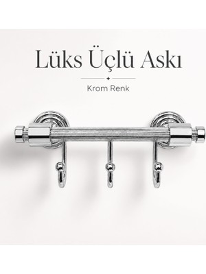 Badem10 Krom 3'lü Askılık Metal Duvar Askısı Banyo Havlu Bornoz Mutfak Antre Elbise Askı Aparatı