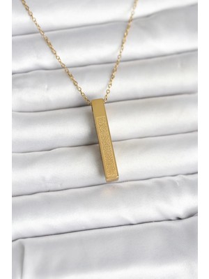 Alkasaz 316L Çelik Gold Renk Ayetel Kürsi Yazılı Bar Çubuk Kolye