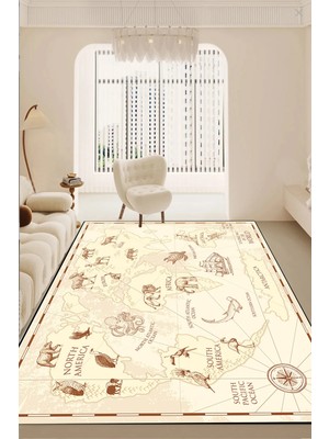 Chilai Home Map Dekoratif Halı, Yıkanabilir, Kaymaz Tabanlı Djth