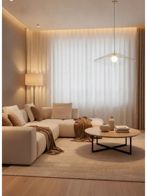 Nivemes Home Nivemeshome Yakamoz 1-053P Yarı Desen Ekru 1/3 Pileli Tül Perde