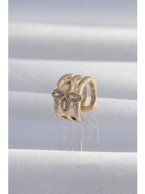 Alkasaz Pirinç Gold Renk Yonca Earcuff Küpe
