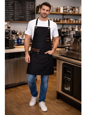 Dery Collection Siyah Cafe Barista Berber Kuaför Kasap leke ve sıvı itici Mutfak Önlüğü