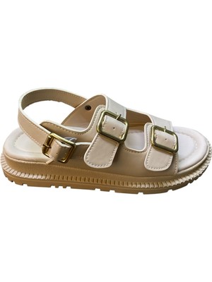 Shoes Kadın Düz Kalın Tabanlı  Çift Geniş Tokalı Ayarlanabilir Yazlık Sandalet