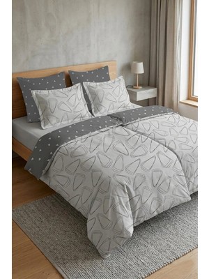 First Choice Rovena %100 Pamuk Saten 200 Tc (80 Tel) Baskılı Aile Boyu Nevresim Takımı - 2 Nevresimli (7 Parça)