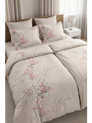 First Choice Wisteria %100 Pamuk Saten 200 Tc (80 Tel) Baskılı Aile Boyu Nevresim Takımı - 2 Nevresimli (7 Parça)