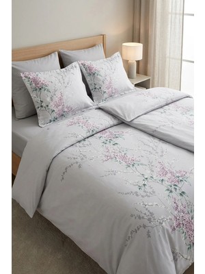 First Choice Wisteria %100 Pamuk Saten 200 Tc (80 Tel) Baskılı Aile Boyu Nevresim Takımı - 2 Nevresimli (7 Parça)