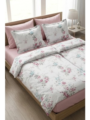 First Choice Leena %100 Pamuk Saten 200 Tc (80 Tel) Baskılı Aile Boyu Nevresim Takımı - 2 Nevresimli (7 Parça)