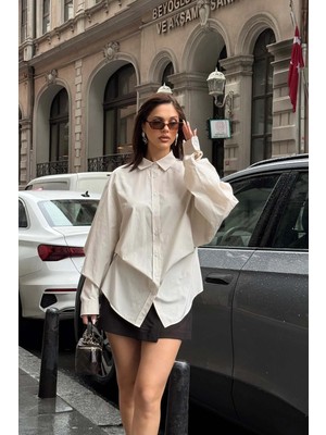 My Loore Kadın Bej Oversize Modal Gömlek – Minimal Şıklık MLB178