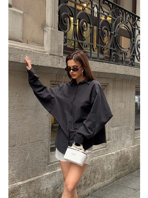 My Loore Kadın Siyah Oversize Modal Gömlek – Minimal Şıklık MLB178