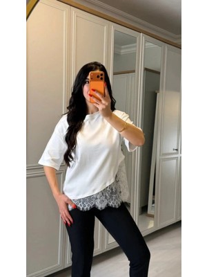 Marsilyan- Kısa Kollu Bısıklet Yakalı Dantel Detaylı Vıskon Ikı Iplık Bluz