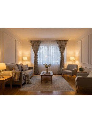 Nivemes Home Nivemeshome Duru Tam Desenli  1/3  Pileli  Tül Perde Apm