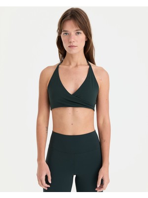 Ayma Active Petrol Yeşil Göğüs Pedli Halter Wrap Motion Bra Fitness Sütyeni