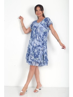 By Saygı Kadın Italyan Cotton Çiçek Desenli Astarlı Kısa Elbise