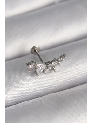 Marsilyan 316L Çelik Gümüş Renk Zirkon Taşlı Tragus Piercing 5886