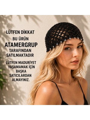 Atamer Grup Işıltılı Örgü Bandana – El Yapımı Boncuklu Saç Bandı Bohem Stil Örgü Bandana – Kadın Saç Aksesuarı