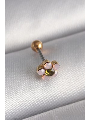Marsilyan 316L Çelik Gold Renk Zirkon Taşlı Çiçek Tragus Piercing 5886