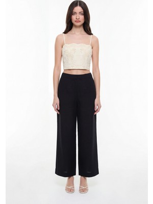 ROMAN Düz Paça Keten Pantolon Siyah YY012028_001
