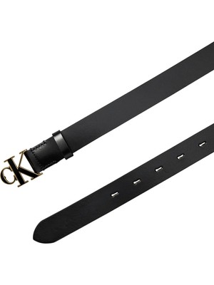 Calvin Klein Kadın Siyah Calvin Klein Round Ck Buckle 30MM Siyah Deri Logo Tokalı Kemer
