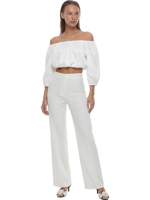 ROMAN Crop Balon Kol Tafta Bluz Beyaz YY013049_002