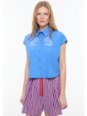 ROMAN Nakışlı Poplin Gömlek Mavi YY013520_036