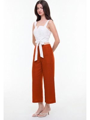 ROMAN Düz Paça Keten Pantolon Kırmızı YY012028_006