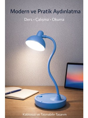 Edison LED Masa Lambası Şarjlı 3 Kademe Beyaz Işık Dokunmatik Akrobat Çalışma & Gece Lambası
