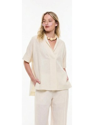 ROMAN Şal Yaka Oversize Bluz Bej YY013023_024