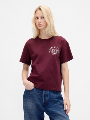 Gap Kadın Bordo Relaxed Grafik Logo T-Shirt