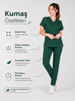 Stilmed Üniforma Avcı Yeşili Hemşire ve Doktor Forması Scrubs Takımı Likralı Alt Üst Üniforma Unisex Yarasa Kol