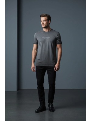Piyera Erkek Baskılı Süprem Kumaş Basic Tişört Slim Fit Pamuklu Erkek T-Shirt ANTRASIT-180