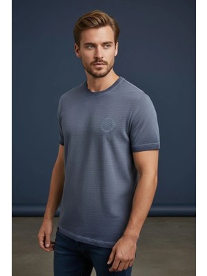 Piyera Erkek Basic Tişört Slim Fit Bisiklet Yaka Pamuklu Rahat Günlük T-Shirt Renk :açık LACIVERT-179