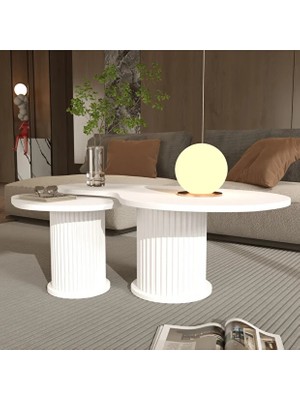 Klube Concept Arya Yuvarlak Bohem Ayaklı Orta Sehpa ve Yan Sehpa 2li % 100 Mdf