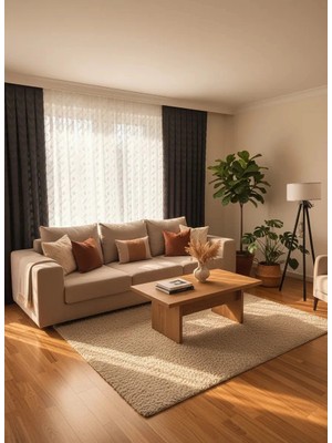 Nivemes Home Nivemeshome Sedef 1-0093 Tam Desen Ekru  1/3 Pileli Tül Perde