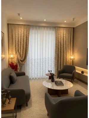 Nivemes Home Nivemeshome Duru 1-0095  Yarı Desenli  1/3  Pileli  Tül Perde Apm