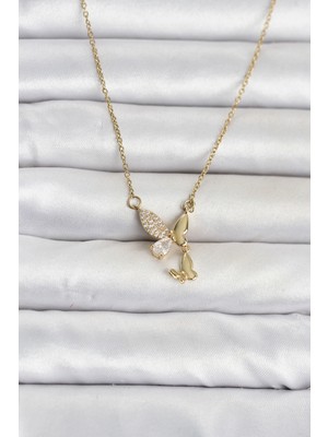 Aslanoğlu Store Mey Ithalat® 316L Çelik Zincir Gold Renk Kelebek Model Kadın Kolye