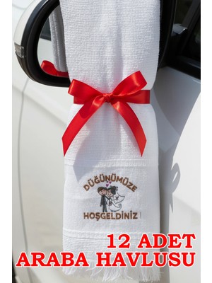 Dantelux 12 Adet Gelin & Damat Figürlü Araba Havlusu - Konvoy Havlusu (30X60 Cm)